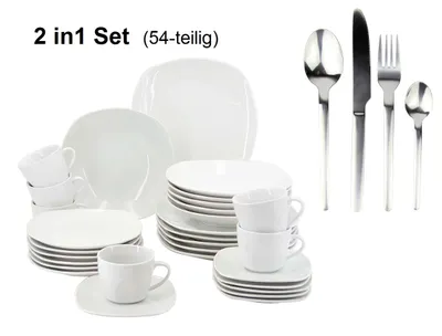 Produktbild von 2in1 Set-30-teiliges Kombi-Geschirrset "Fino"+24-teiliges Besteckset Edelstahl