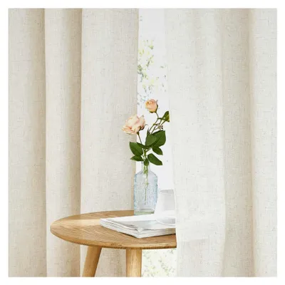 Produktbild von Vorhänge für das Wohnzimmer aus Leinen im Boho-Stil, 2er Set, H 245 x B 140 cm, Beige, Leinenoptik, halbtransparente Gardinen