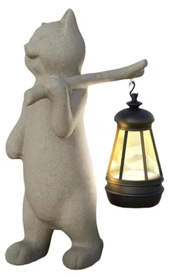 Zdjęcie produktu dla Lampa Solarna Ogrodowa Rzeźba Kot z Lampą LED Figurka 25cm Dekoracja Beżowa