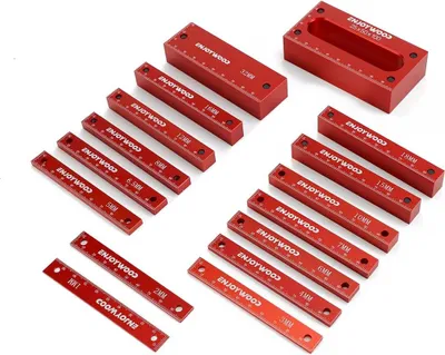 Produktbild von Endmaß Satz - Metrische Parallel-Endmaße - 16-teilig - Aluminiumlegierung - Präzisionsmessung - Für Holzarbeiten - Rot