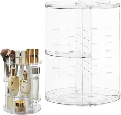 Produktbild von PolkaHome® Drehbarer Make-up Organizer, 3-stöckiger Kosmetik-Organizer aus Acryl, Transparent, für Bad, Schlafzimmer, Schminktisch