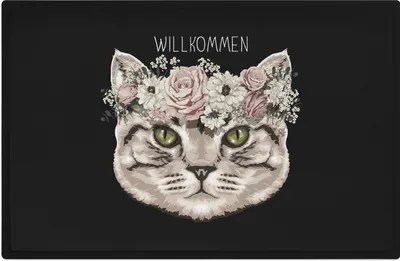 Produktbild von Trendation - Willkommen Fußmatte Grafik Schmutzfangmatte Geschenk Außen Innenbereich 60x40 cm Waschbar Türmatte Katze