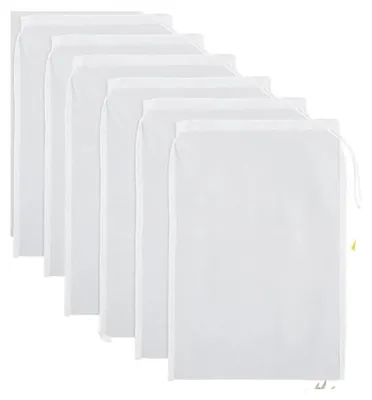 Produktbild von 6er-Set wiederverwendbare Nussdrinkbeutel aus -Nylon mit Kordelzug 20 x 30 cm als Passiertuch für Käse