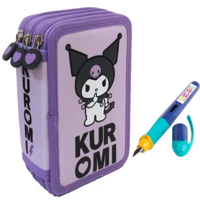 Produktbild von Federmäppchen 3 Fächer - Mäppchen für Mädchen und Jungen - Federmappe 3-Fach Federtasche Gefüllte Schüleretui Schulmäppchen und Füller - Kuromi