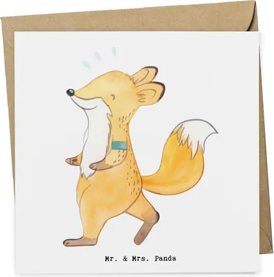 Produktbild von Mr. & Mrs. Panda Grußkarte Fuchs Joggen - Weiß - Geschenk, Glückwunschkarte, faltkarte, doppelkarte, Dauerlauf, Laufsport, Laufen, Klappkarte, anlasskarte