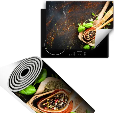 Produktbild von Herdabdeckplatte 70x52 cm Glaskeramikkochfeld Abdeckung Anti Rutsch Matte Aufrollbar, Gewürze Bunt