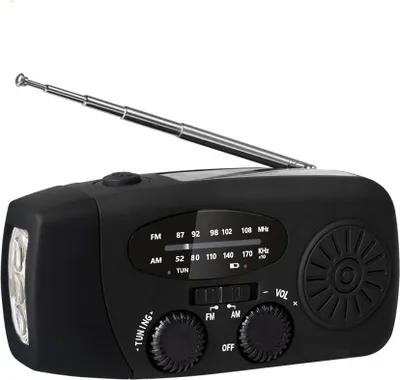 Obrázok produktu pre Zimilo núdzové rádio s LED baterkou, AM/FM/WB, solárnym ručným kľučkom, USB powerbankou, vodotesnosťou IPX3, výkonom 600 mAh, mobilným rádiom, čierna farba