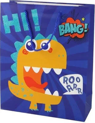 Produktbild von Geschenktüte blau Dinosaurier 32x26x10cm