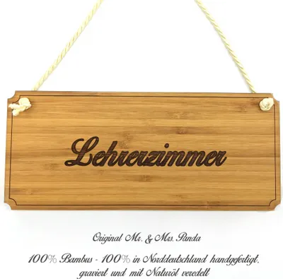 Produktbild von Mr. & Mrs. Panda Schild Lehrerzimmer - Geschenk, Hinweisschild, Graviert, Praxisschild, Shabby, Werbeschild, Türschild, Landhaus, Geschenkidee, Infotafel