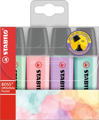 Produktbild von Textmarker - STABILO BOSS ORIGINAL Pastel - 4er Pack - Hauch von Minzgrün, rosiges Rouge, Schimmer von Lila, zartes Türkis