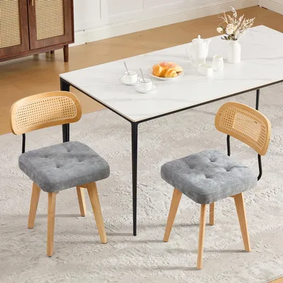 Produktbild von STILVORA Drehstuhl im 2er-Set, Küchenstuhl mit geflochtener Rückenlehne, Esszimmerstuhl mit gepolsterter Sitzfläche, Stuhl im Mid-Century-Stil