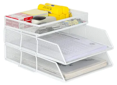 Obrázek produktu pro Organizér na dokumenty s 2 zásuvkami A4, kovová síťovina, bílý