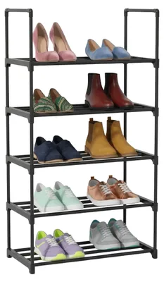 Produktbild von Relaxdays Schuhregal, 5 Ebenen, Stecksystem, HBT: 89x45x30 cm, Metall Schuhablage, platzsparend, Schuhgestell, schwarz