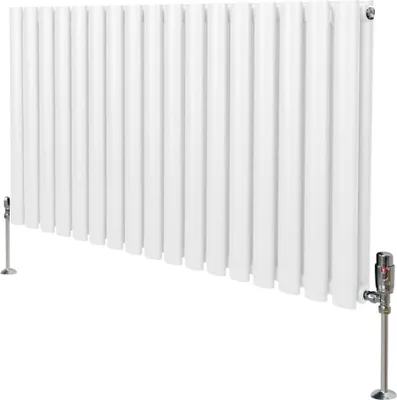 Produktbild von Oval Röhrenheizkörper & Chrom Thermostatventile – 600mm x 1020mm - Weiß
