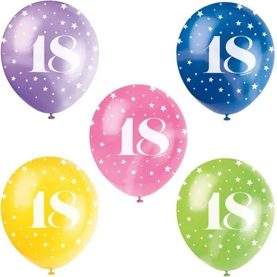 Produktbild von Unique Latex-Luftballons 5er Set bunt 30 cm zum 18. Geburtstag Helium geeignet