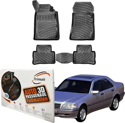 Produktbild von Trimak Autofußmatten kompatibel mit Mercedes-Benz C Klasse W202 1993-2000 Auto Allwetter Gummimatten