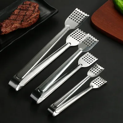 Produktbild von Lebensmittelzange aus Edelstahl, hitzebeständig, langer Griff, multifunktional, für Steak, Fleisch, Grill, Buffet, Brot, Servierklammer, Lochklemme, Küchenbedarf