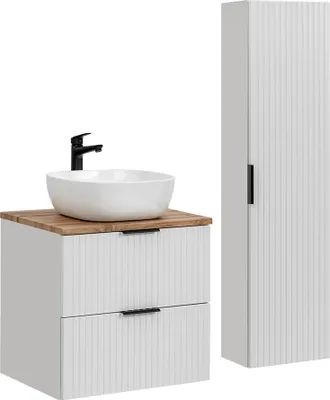 Produktbild von Waschtisch und Hängesäule 60.6cm Adriel mit 2 Schubladen, Weiß