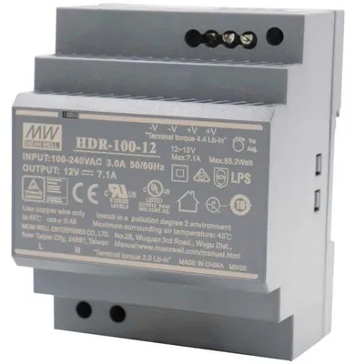 Immagine prodotto di Alimentatore MEAN WELL 100W 12V 7,1A per guida DIN HDR-100-12