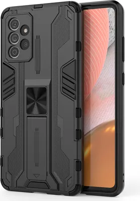 Produktbild von Galaxy A72 Hülle, Dual Layer PC TPU Bumper Stoßfest Ständer Schutzhülle für Samsung Galaxy A72 4G/5G Schwarz