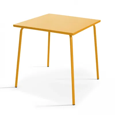 Image de Table de jardin carrée en métal 4 places 70 cm jaune - Oviala Palavas