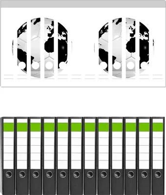 Produktbild von Wallario 12 Stück schmale Ordner inkl. Klebeetiketten mit Motive Planet Fußball -  Set mit Rückenschildern / Ordnerrücken Stickern