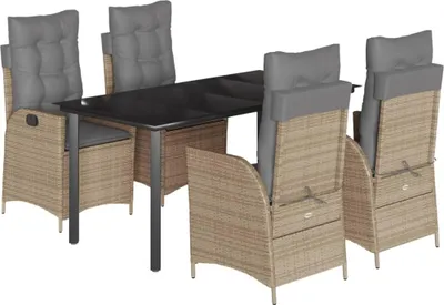 Immagine prodotto di vidaXL set da pranzo da giardino 5 pezzi con cuscini Beige poly rattan