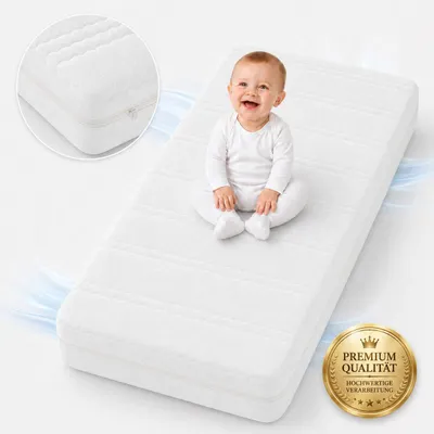 Produktbild von Best For Kids Matratze 60 x 120 x 11 cm mit  100% PolyBaumwolle Gesteppte und Weiche Kindermatratze 60x120