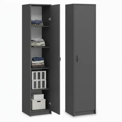 Produktbild von Bücherregal Kleiderschrank Regal Schrank Organizer Mehrzweckschrank mit 4 verstellbaren Einlegeböden Aktenschrank Regal Wand schmal Holz für Schlafzimmer Flur Keller Büro | 50 cm Breite | Graphit