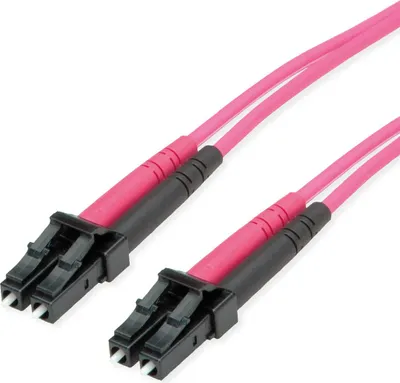 Produktbild von TELEGÄRTNER LWL Rangierkabel 2x G50/125 OM4, 1x LC Duplex - 1x LC Duplex, violett, 5 m