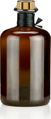 Produktbild von Apothekerflasche braun 500ml mit Korken, Flaschenkapseln & Bastband, 1 Braunglas Flasche 0,5L leer Korken gold Siegel schwarz