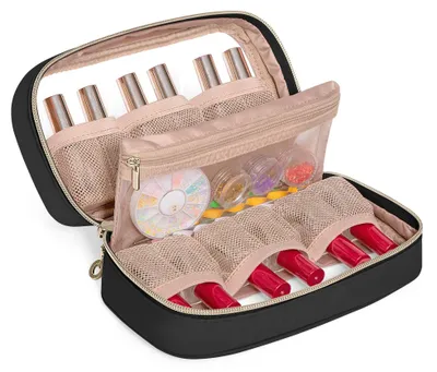 Produktbild von Aufbewahrungstasche für Nagellackfläschchen, geeignet für 12 Fläschchen, kleine Nagellack-Aufbewahrungstasche mit Sichtfenster, tragbare Kosmetiktasche für Maniküre- und Nagelkunst-Sets, schwarz (nur Tasche)