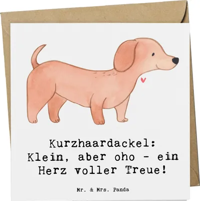 Produktbild von Mr. & Mrs. Panda Glückwunschkarte Kurzhaardackel Herz - Weiß - Geschenk, Hunde, Klappkarte, anlasskarte, Hunderasse, Kurzhaar Dackel, geliebte, Grußkarte, Hund, faltkarte