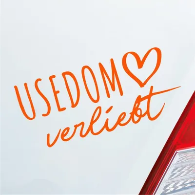 Produktbild von Auto Aufkleber Usedom verliebt Herz Insel Ostsee Liebe Car 19x9 cm Orange Sticker Heckscheibenaufkleber