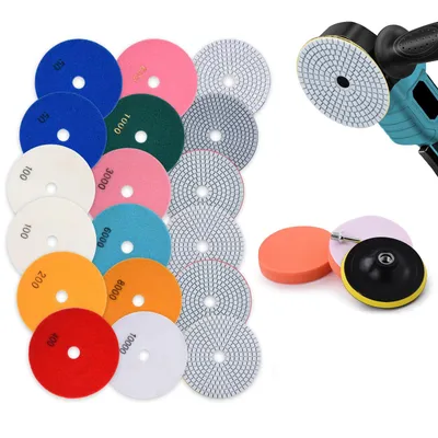 Produktbild von 16x 125mm Diamant Polierscheiben mit M14 Gummi-Stützteller Wollfilz,Polierset Schleifpads für Granit/Marmor/Beton/Fliesen,50-10000 für Winkelschleifer