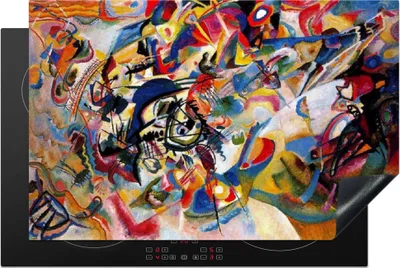 Produktbild von KitchenYeah© Herdabdeckplatte Komposition 7 - Gemälde von Wassily Kandinsky , 81x52cm, Küche Deko, Glaskeramikkochfeld Herdabdeckung, Abdeckplatte fùr Kochfeld