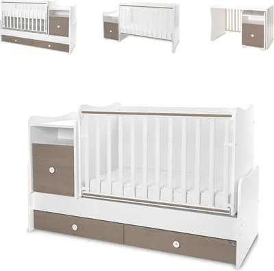 Produktbild von Lorelli Babybett Trend Plus 70x160cm Schreibtisch Kinderbett Schubladen Kommode weiß beige