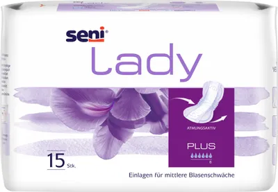 A package of Seni Lady Plus incontinence pads.
