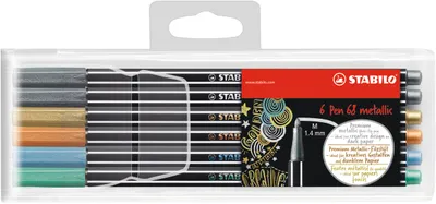 Produktbild von Premium-Filzstift - STABILO Pen 68 metallic - 6er Pack - 2x Silber, je 1x Gold, Kupfer, metallic Blau, metallic Grün