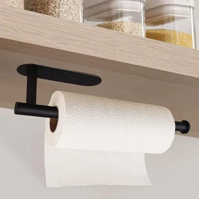 Image de Porte-rouleau de cuisine en acier inoxydable, porte-rouleau extensible, porte-rouleau mural, porte-rouleau de cuisine, porte-papier de cuisine, porte-rouleau pour la cuisine et la salle de bains (noir)