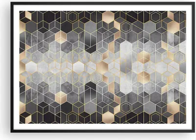 Produktbild von Gerahmtes Poster - Schwarzer Rahmen - Geometrisch Abstraktion Sechsecke - 100x70 cm - Wand Bild - Wanddeko - Wandbilder - Kunstposter - Wandposter - Bilderrahmen - Bilder - P2BAA100x70-4776