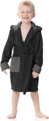 Produktbild von Ladeheid Kinder Frottee Bademantel aus 100% Baumwolle LA40-103 (Schwarz/Graphite (D16/D07), 110-116)