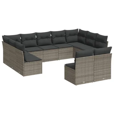 Produktbild von 11-tlg. Garten-Sofagarnitur mit Kissen Grau Poly Rattan