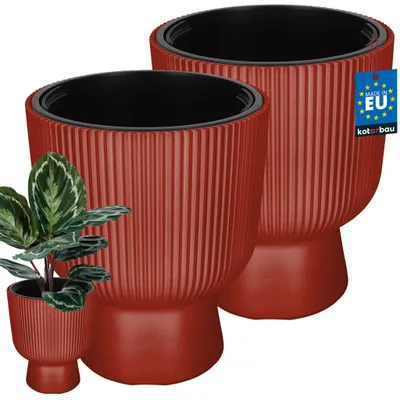 Image de KOTARBAU® - Lot de 2 pots de fleurs, diamètre 29 cm, pots pour orchidées, pots de décoration avec pot intérieur, pots de fleurs avec socle, à motifs rainurés, forme de calice, jardinières en plastique, couleur cuivre