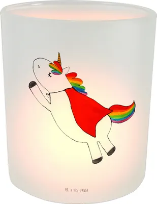 Produktbild von Mr. & Mrs. Panda Kerzenglas Einhorn Super - Transparent - Geschenk, Freundin, Windlicht Glas, Unicorn, Teelichthalter, Einhörner, kerzenhalter, Superheld, Held