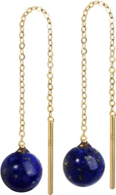 Produktbild von Paar Echt Lapislazuli 6mm Durchzieher Gelbgold 585 14k Gold Ohrringe Ohrhänger