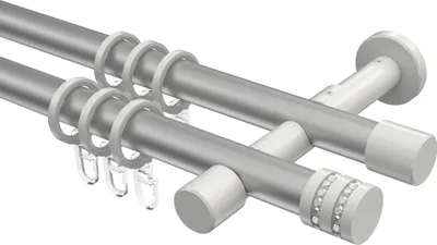 Produktbild von Interdeco Gardinenstange / Vorhangstange Silbergrau / Weiß, Typ Prestige Estana (Glitzerkappe), 20 mm Ø 2-läufig, 100 cm