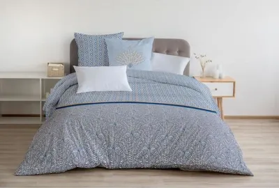 Produktbild von Bettwäsche-Set 220x240 cm, 100% Baumwolle 57 Fäden, Blau, Bettbezug + 2 Kissenbezüge 65x65 cm