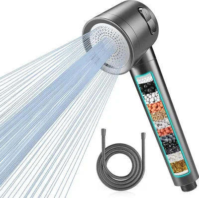 Produktbild von MEKO Duschkopf mit Filter und 15 Schichten Filtersystem, 1,5M Schlauch 3 Strahlarten-Wassersparender Handbrause