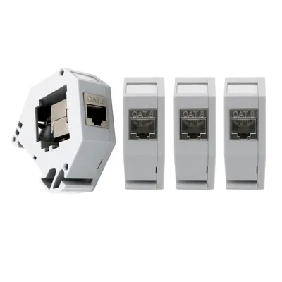 Produktbild von ARLI 4x Keystone CAT8.1 RJ45 Buchse Modul Metall geschirmt inkl. Hutschienenadapter Set